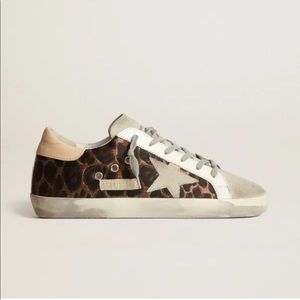 Golden Goose Super-Star Leopard Print Sneakers with Suede Star. Size 38